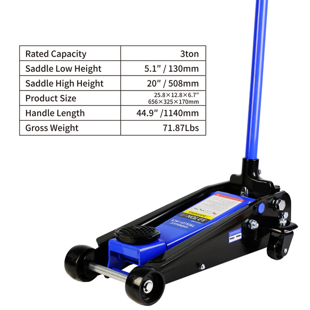 Hydraulic trolley Low Profile and Steel Racing Floor Jack with Piston Quick Lift Pump,3Ton (6,000 lb) Capacity, Blue