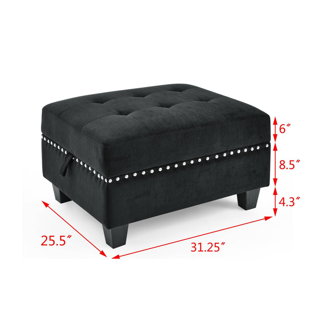 L shape Modular Sectional Sofa，DIY Combination，includes Three Single Chair ，Two Corner and Two Ottoman，Black Velvet.