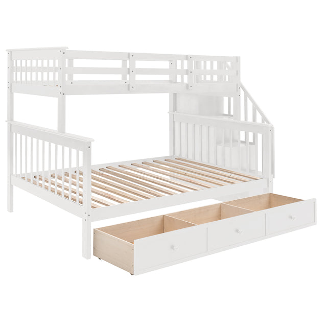 Stairway Twin-Over-Full Bunk Bed with Drawer, Storage and Guard Rail for Bedroom, Dorm, for Adults, White color(OLD SKU :LP000219AAK)