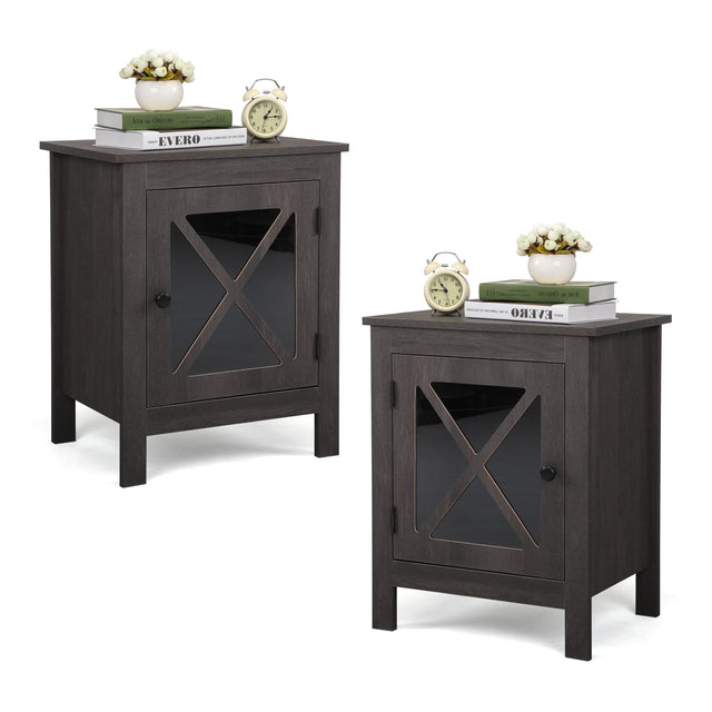 Set of 2 Nightstand, Bedside Furniture with X-Shaped Door, Bedroom End Table,Deep Gray