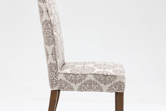 Cover Removable Interchangeable and Washable Coffee Medallion Fabric Upholstered Parsons Chair with Solid Wood Legs 2 PCS