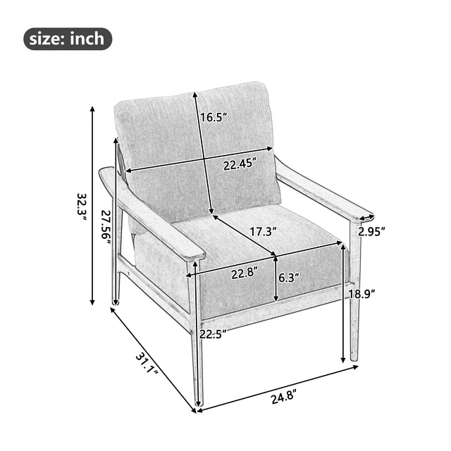 【EAT 3.10】Mid Century Modern Chair with Solid Wood Frame,Arm Chair with Vertical Slatted Back,Thick Pad Upholstered Accent Chair for Living Room, Bedroom, Belcony, Natural
