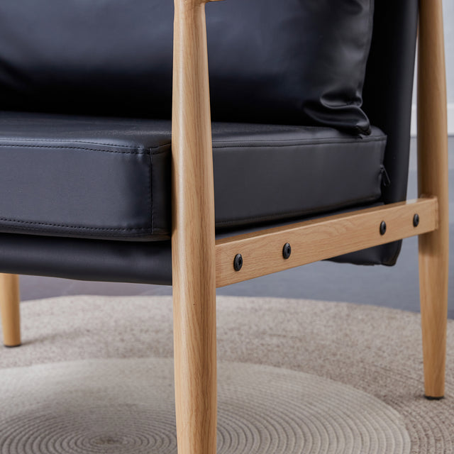 Sofa Chair  Set of 2.Black PU Leather Accent Arm Chair Mid Century Modern Upholstered Armchair with Imitation solid wood color Metal Frame Padded Backrest and  Sofa Chairs