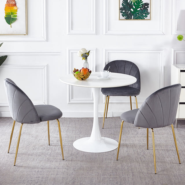 Modern  Grey  dining chair(set of 2 ) with iron tube golden legs, velvet cushions and comfortable backrest,(N.W 10.582 Ibs / 1piece ) suitable for dining room, living room, cafe, simple structure.