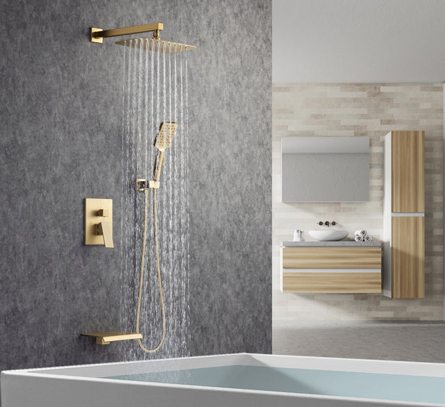 Shower Faucet Set 3-Function Bathroom Shower Fixtures with Waterfall Tub Spout Wall Mount 10 inch Rain Shower Head