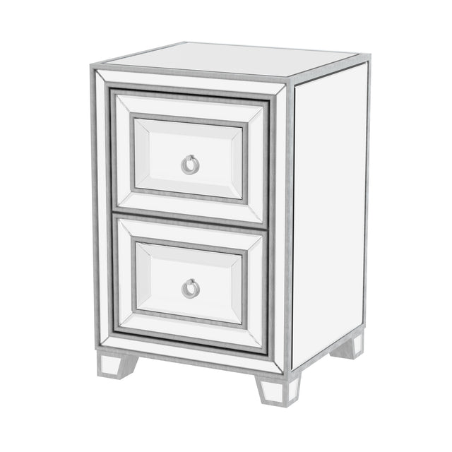 Mirrored Nightstand, Silver Side Table, Antique Painted End Table for Bedroom Living Room