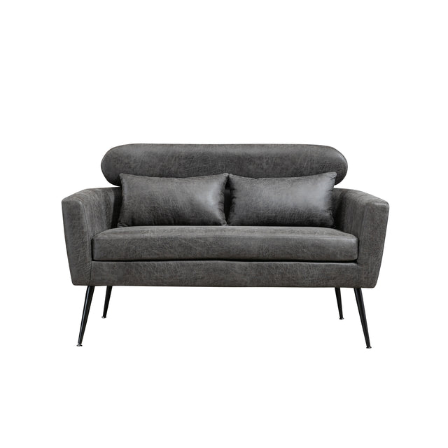 51"W Classical Loveseat Small Sofa Small Mini Room Couch Two-Seater Sofa With 2 Throw Pillows Black Metal Legs for Small Space Office Studio Apartment Bedroom, Valley Gray Bronzing Suede