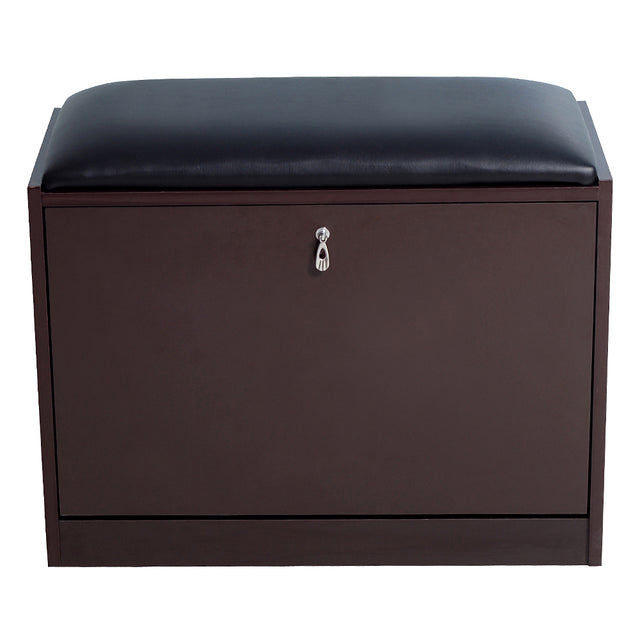 Living room shoe bench with PU seat,small size shoe cabinet,brown finish