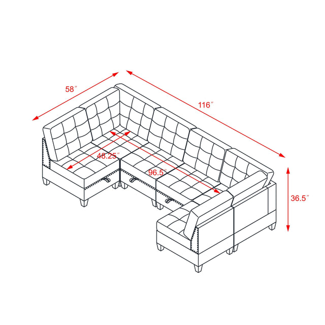 U shape Modular Sectional Sofa，DIY Combination，includes Four Single Chair and Two Corner，Black Velvet.