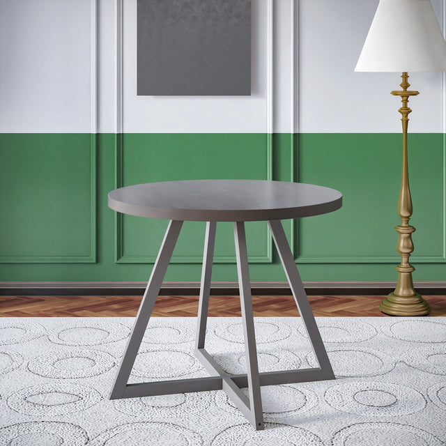 TOPMAX Mid-Century Wood Round Dining Table with X-shape Legs for Small Places, Gray