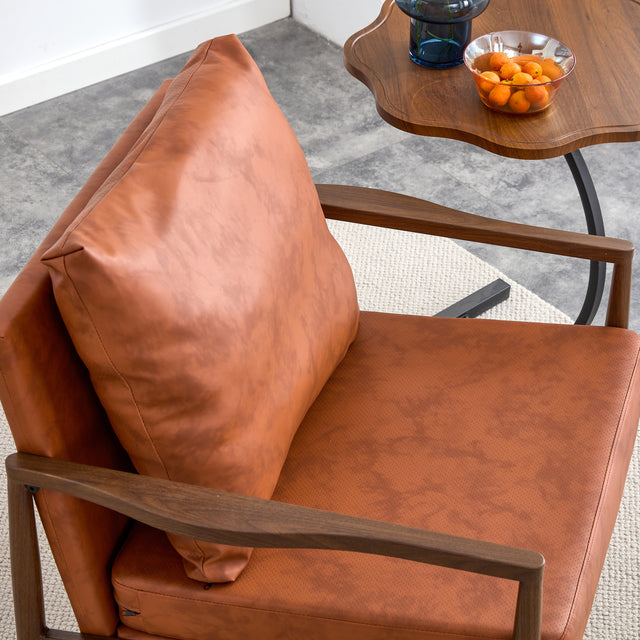 Sofa Chair Set of 2.PU Leather Accent Arm Chair Mid Century Modern Upholstered Armchair with Imitation solid wood Walnut color Metal Frame Extra-Thick Padded Backrest and Seat Cushion Sofa Chairs