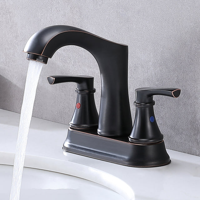 Oil Rubbed Bronze Vanity Sink Faucet,2 Handles 2 Holes 4 Inch Centerset Modern Bath Lavatory Sinks Faucets Set with Hose