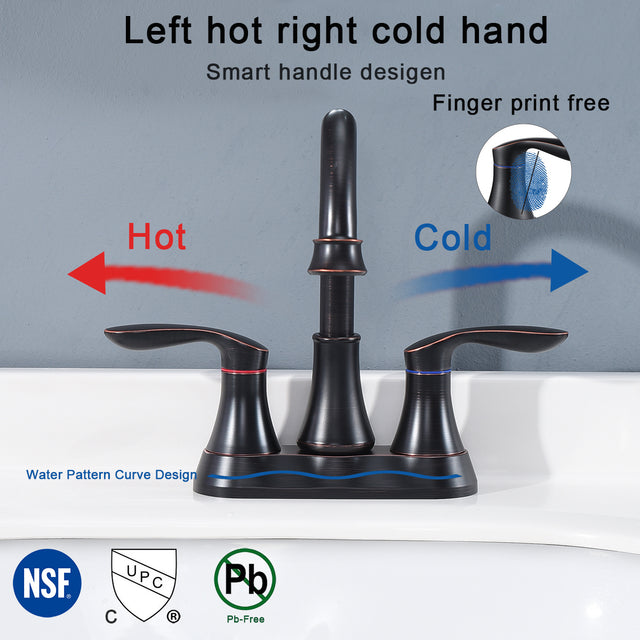 2-Handle 4-Inch Oil Rubbed Bronze Bathroom Faucet, Bathroom Vanity Sink Faucets with Pop-up Drain and Supply Hoses