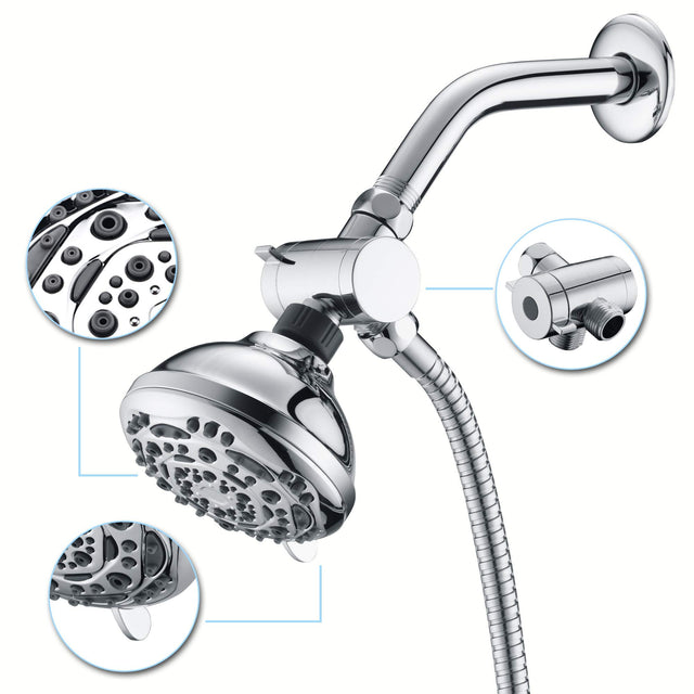 Rain Shower Head - High Pressure Handheld Showerhead & Rain Showerhead Combo with 7 Spray Setting, 2 in 1 Shower Head System Stainless Steel Extra Long Shower Hose，Chrome 1.8 GPM
