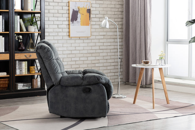 Recliner Chair Overstuffed, Manual Reclining Single Couch Wide Seat with Thickened Headrest and Back (Gray)