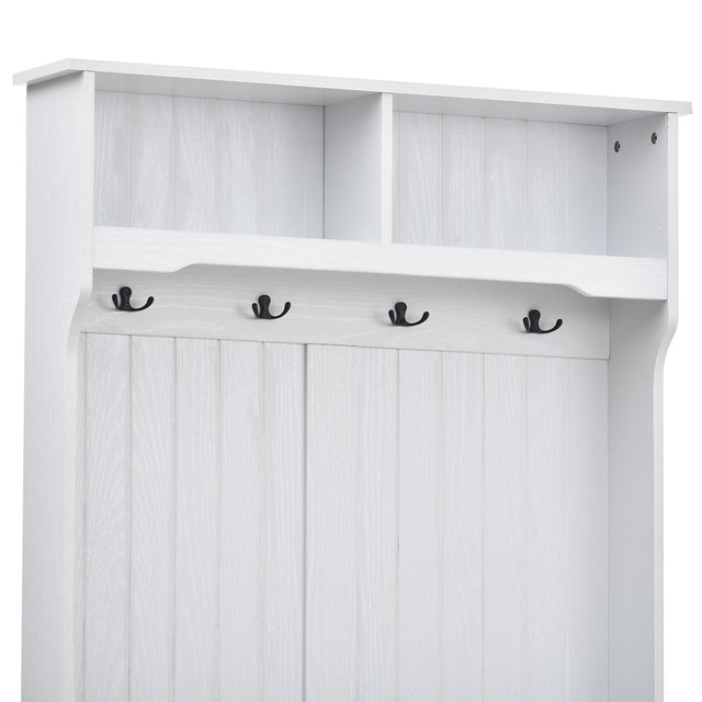 U-Can Hall Tree with 4 Hooks and Hinged Lid, Coat Hanger, Entryway Bench, Storage Bench, 3-in-1 Design, 69INCH, for Entrance, Hallway (White)