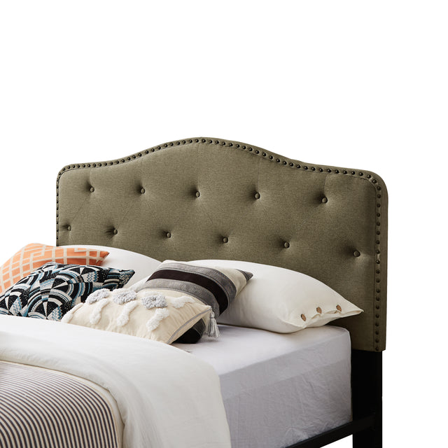 B113 Queen bed, Beautiful headboard with buttons  Strong iron frame with high temperature paint