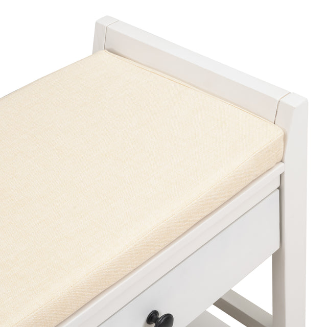 TREXM  Shoe Rack with Cushioned Seat and Drawers, Multipurpose Entryway Storage Bench (White)