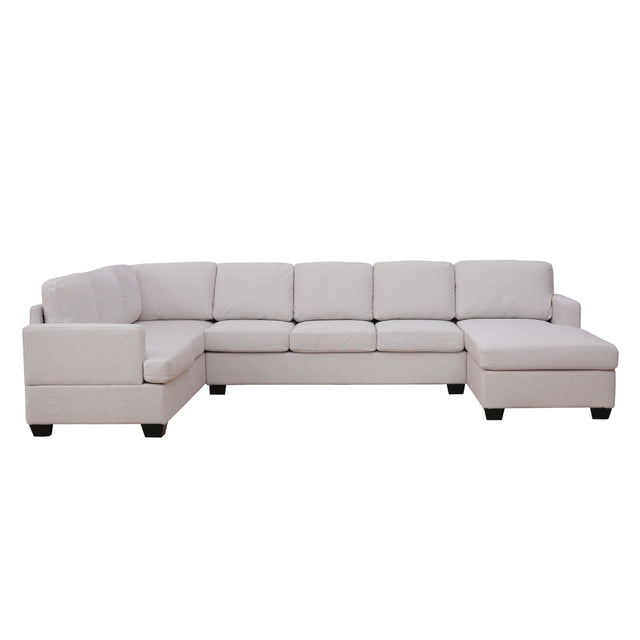 Ustyle Modern Large Upholstered  U-Shape Sectional Sofa, Extra Wide Chaise Lounge Couch,  Beige