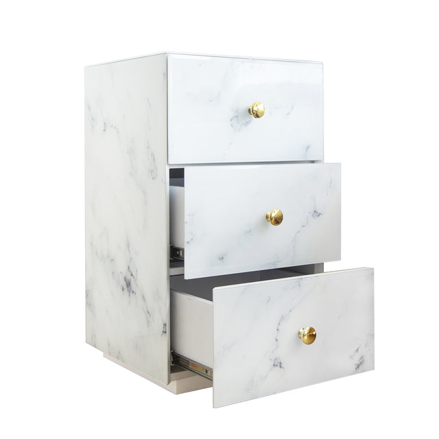 Glass Nightstand, Marble Nightstand with 3 Drawers,Side Table for Bedroom, Living Room(Tempered Glass)