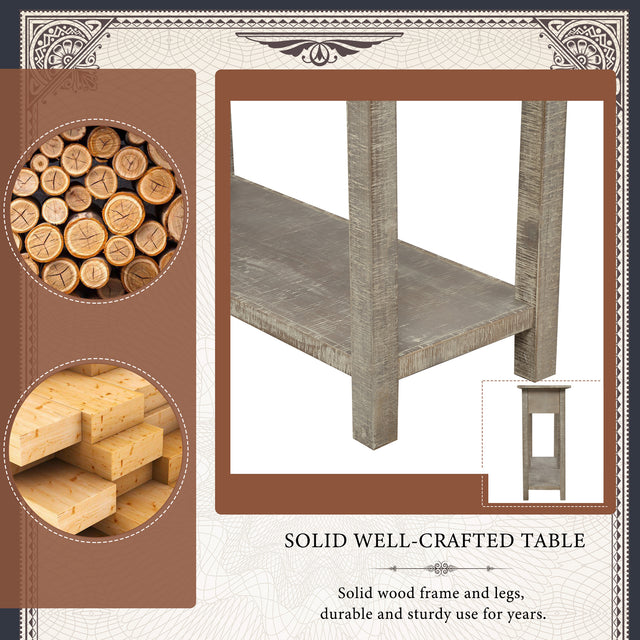 TREXM Rustic Brushed Texture Entryway Table Console Table with Drawers and Bottom Shelf for Living Room (Grey Wash)