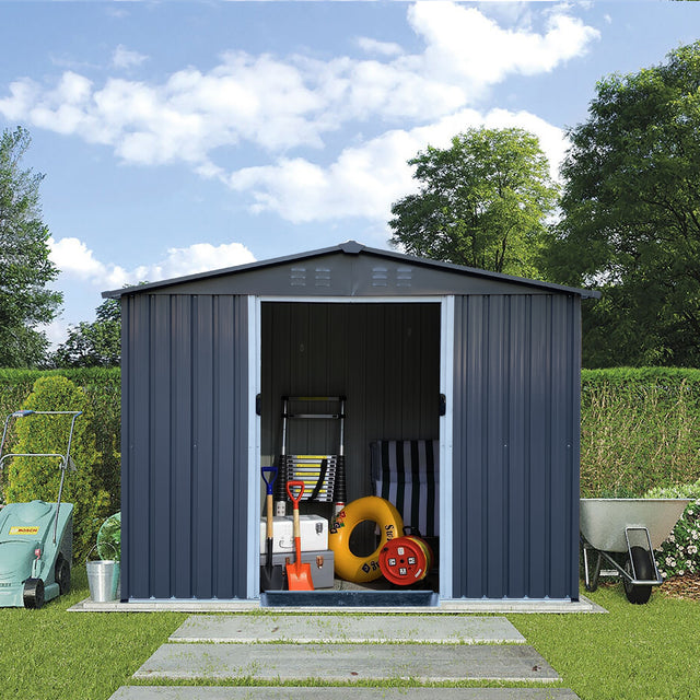 Outdoor Storage Shed 8 x 6 FT Large Metal Tool Sheds, Heavy Duty Storage House with Sliding Doors with Air Vent for Backyard Patio Lawn to Store Bikes, Tools, Lawnmowers Dark Grey