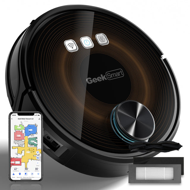 Geek Smart L8 Robot Vacuum Cleaner and Mop, LDS Navigation, Wi-Fi Connected APP, Selective Room Cleaning,MAX 2700 PA Suction, Ideal for Pets and Larger Home(Banned from selling on Amazon)