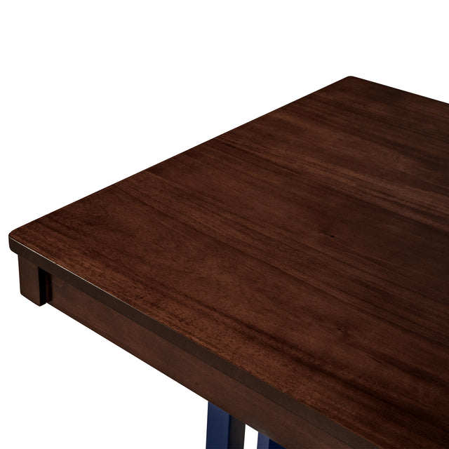 TOPMAX Farmhouse Counter Height Dining Table, Square Wood Table with 3-Tier Adjustable Storage Shelves and Wine Racks for Small Spaces, Brown and Blue
