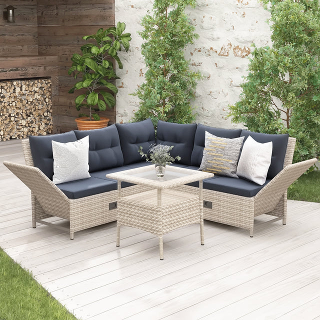TOPMAX Outdoor Patio 4-Piece All Weather PE Wicker Rattan Sofa Set with Adjustable Backs for Backyard, Poolside, Gray