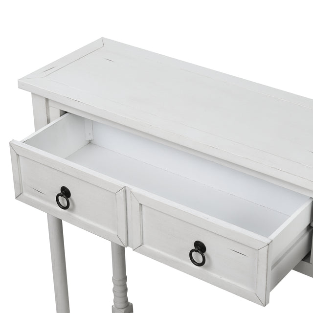 TREXM Console Table Sofa Table with Drawers and Long Shelf Rectangular Living Room Table Solid Wood (Antique White)
