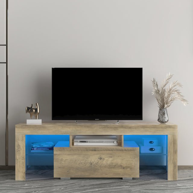 TV Stand with LED RGB Lights,Flat Screen TV Cabinet, Gaming Consoles - in Lounge Room, Living Room,WOOD