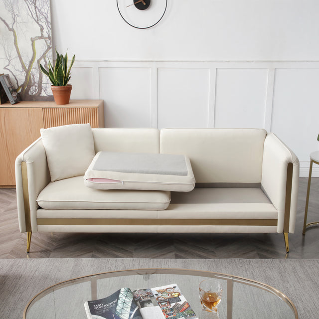 59” Modern Upholstered Velvet Loveseat Sofa 2 Seater Couch with Removable Cushions Side Pocket Mid-Century Tufted Living Room Set Gold Metal Legs,2 Pillows Included,Beige