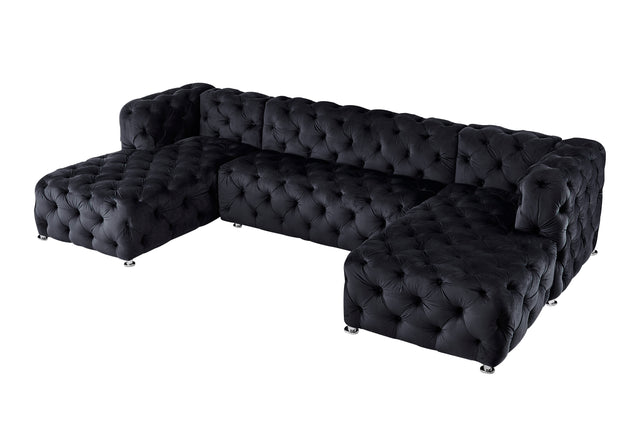 Donna U-Shaped Sectional in Black Finished with Velvet Fabric