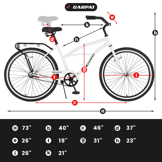 S26204 26 Inch Beach Cruiser Bike for Men and Women, Steel Frame, Single Speed Drivetrain, Upright Comfortable Rides, Multiple Colors