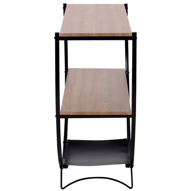 TREXM Rustic Industrial Design Demilune Shape Textured Metal Distressed Wood Console Table (Brown)