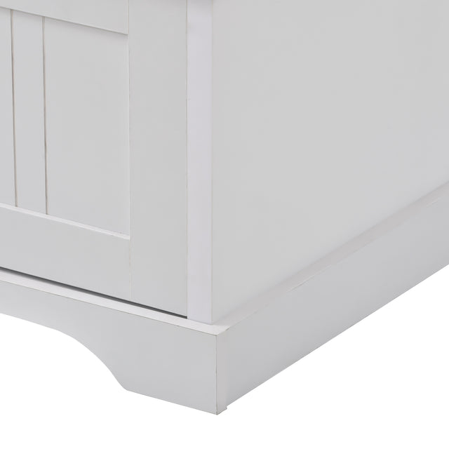 ON-TREND Hall Tree Entryway Bench with Shelves Cabinet and Four Hooks, 3-in-1 Design, White