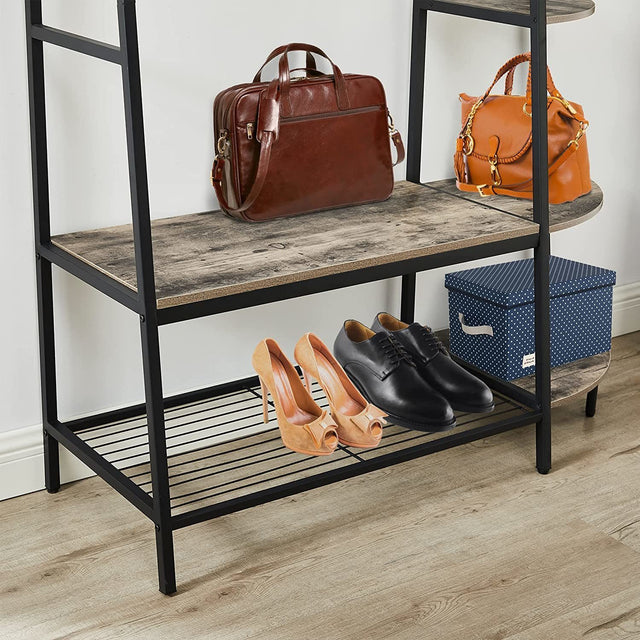 Entryway Coat Rack/ Hall Tree with Bookshelves, Multiple Hooks, and Bench Seat