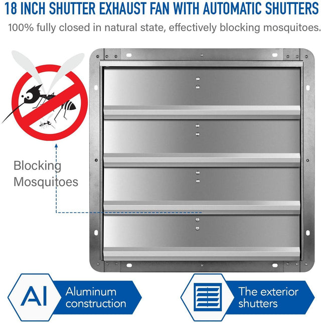 iPower 16 Inch Shutter Exhaust Fan Aluminum,High Speed 1550RPM, 1200 CFM, 1-Pack, Silver