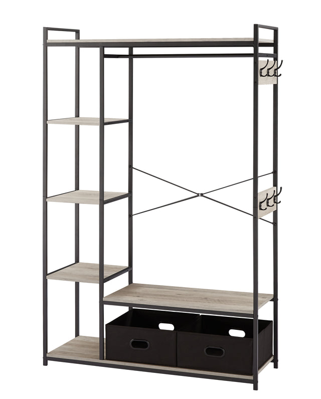 JHX Organized Garment Rack with Storage, Free-Standing Closet System with Open Shelves and Hanging Rod(Grey,45.3’’w x 15.75’’d x 70.08’’h).