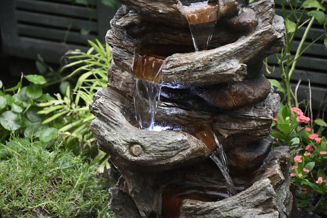 Indoor Outdoor  5-Tier Floor Rack Water Fall Fountain with White LED Light for Patio Yard Garden Lawn