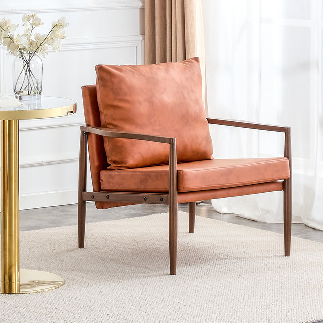 Sofa Chair Set of 2.PU Leather Accent Arm Chair Mid Century Modern Upholstered Armchair with Imitation solid wood Walnut color Metal Frame Extra-Thick Padded Backrest and Seat Cushion Sofa Chairs