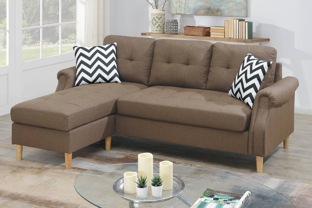 Living Room Corner Sectional Light Coffee Polyfiber Chaise sofa Reversible Sectional