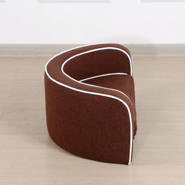 30" Brown Round Pet Sofa, Dog sofa, Dog bed, Cat Bed, Cat Sofa, with Wooden Structure and Linen Goods White Roller Lines on the Edges Curved Appearance pet Sofa with Cushion