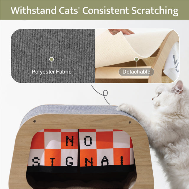 Classic Wooden TV-Shaped Cat Bed, Cat House with Cushion, Grey