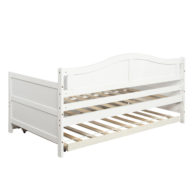 Twin Wooden Daybed with Trundle Bed, Sofa Bed for Bedroom Living Room,White