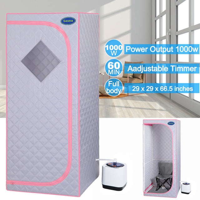 Full Size Portable Grey Steam Sauna tent–Personal Home Spa, with Steam Generator, Remote Control, Foldable Chair, Timer and PVC Pipe Connector Easy to Install.Fast heating, with FCC Certification