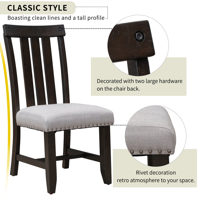 TREXM Set of 2 Fabric Upholstered Dining Chairs with Sliver Nails and Solid Wood Legs (Espresso)