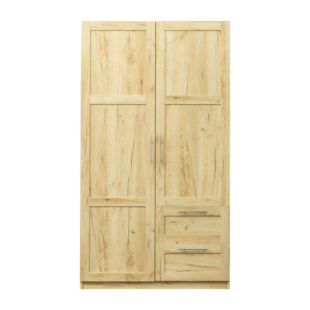 High wardrobe and kitchen cabinet with 2 doors, 2 drawers and 5 storage spaces,Oak