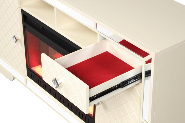 Madison TV Stand With Electric Fireplace in Beige