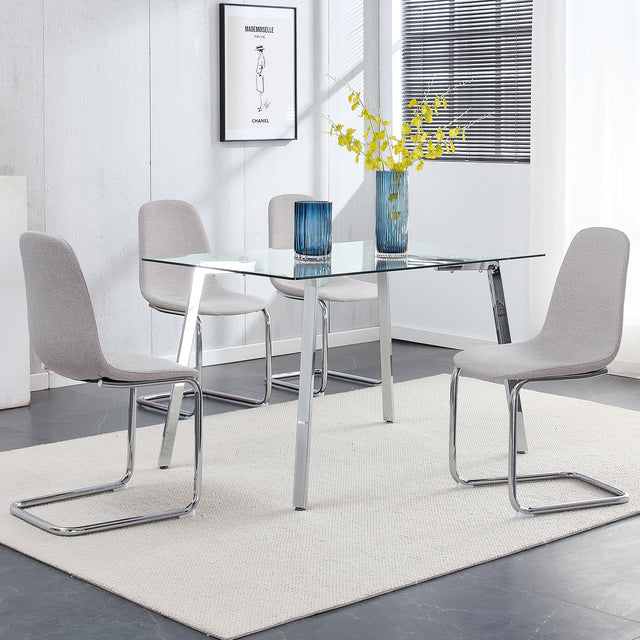 Dining Chairs Set of 4,Spoon shape Modern Style Dining Kitchen Room Upholstered Side Chairs， Accent Chairs with Soft Linen Fabric Cover Cushion Seat and plating Metal Legs Light Grey office chair